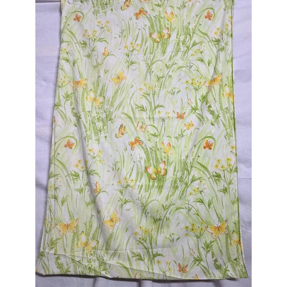 Retro Bibb Flower Power Twin Flat Spring Meadow Butterfly Green Yellow Orang